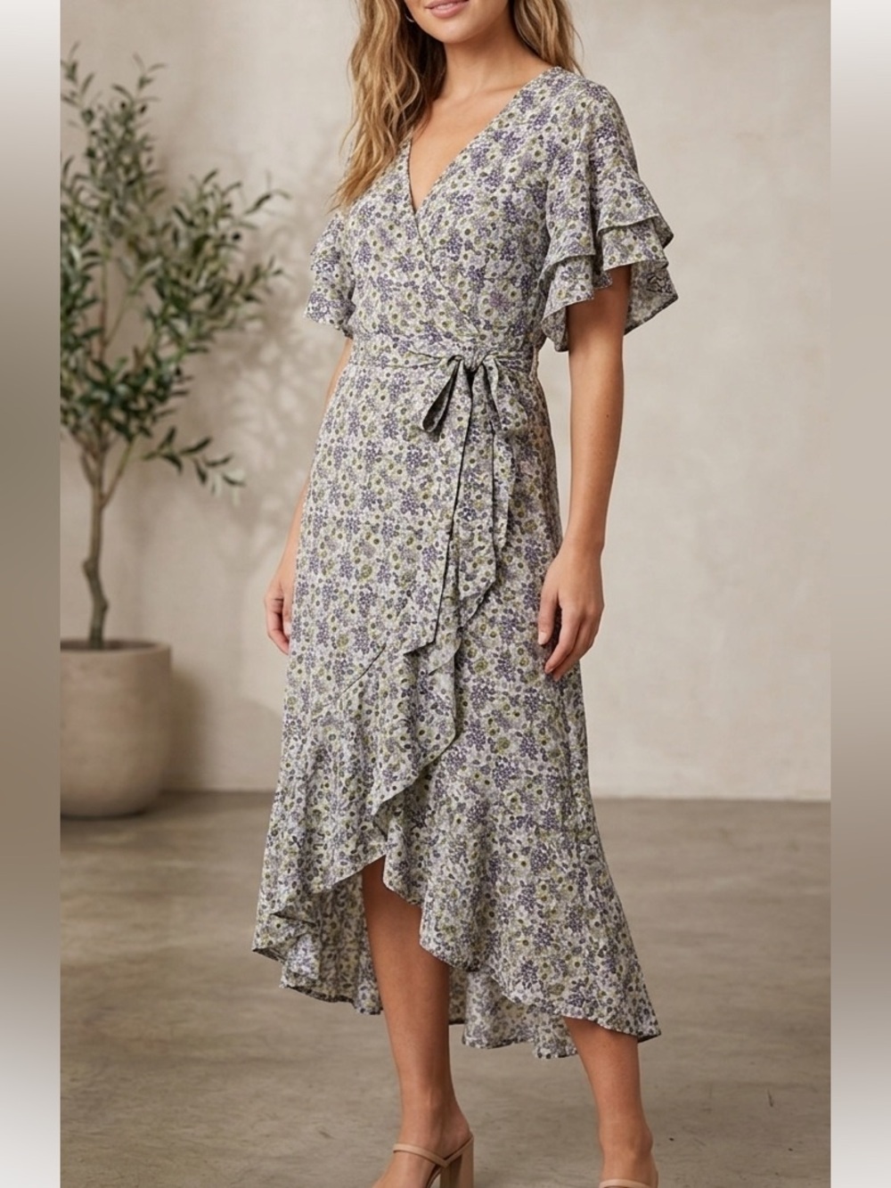 Max Studio London Floral Wrap Midi Dress Flutter Sleeves – Size 3X – NWT